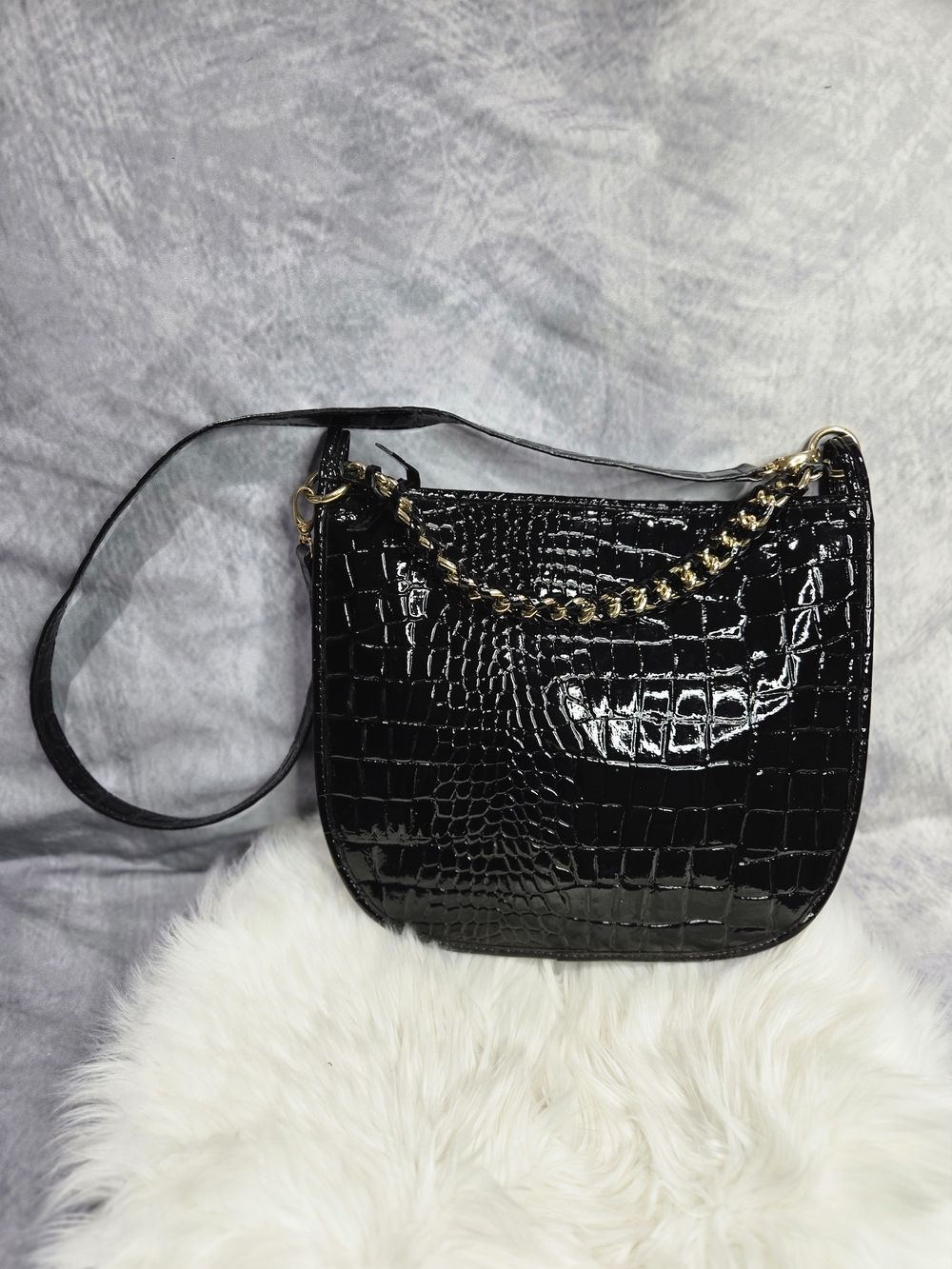 Gianni Bini Crocodile-Embossed Patent Leather Shoulder Bag